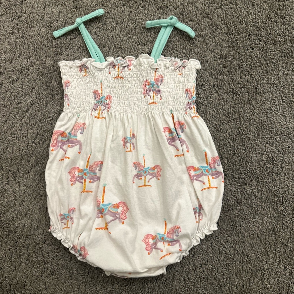 Burt’s Bees Carousel Horse Print Baby bubble Romper Sz 12 months